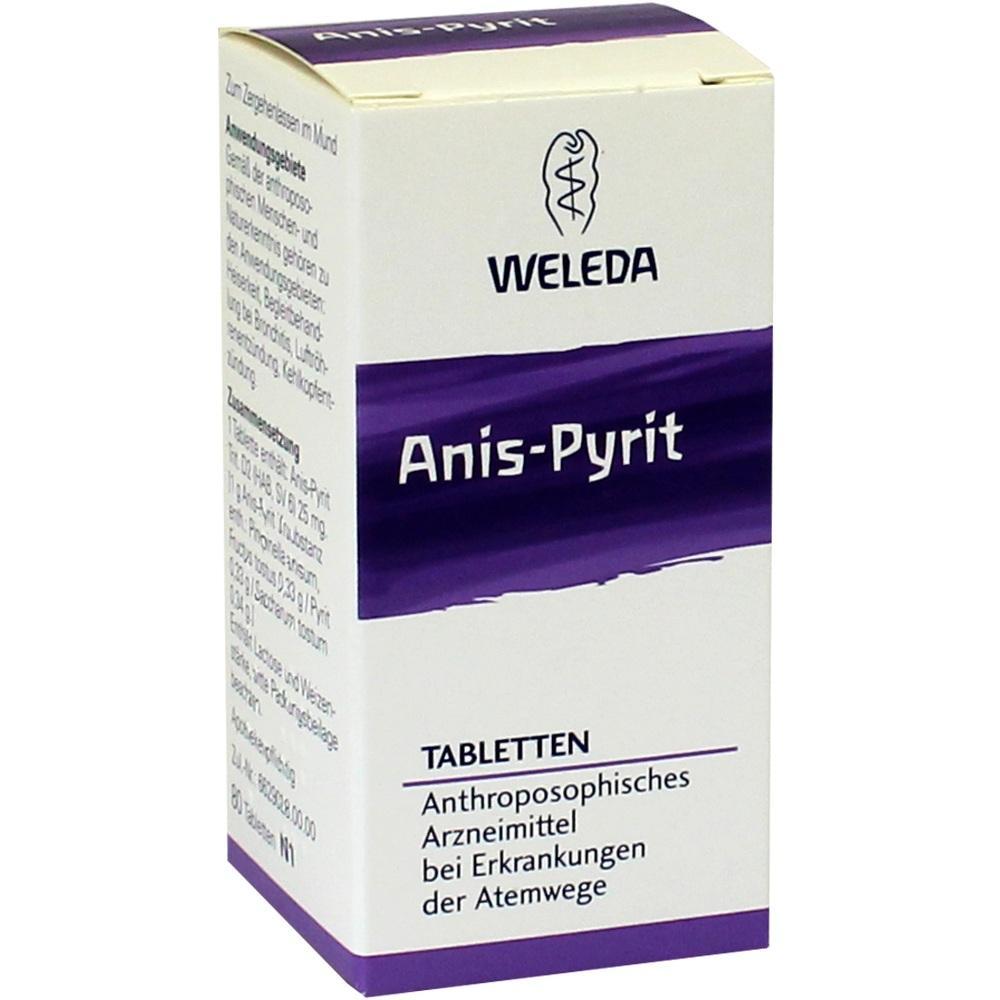 Eine Schachtel Tabletten mit der Aufschrift "Anis-Pyrit" von Weleda.