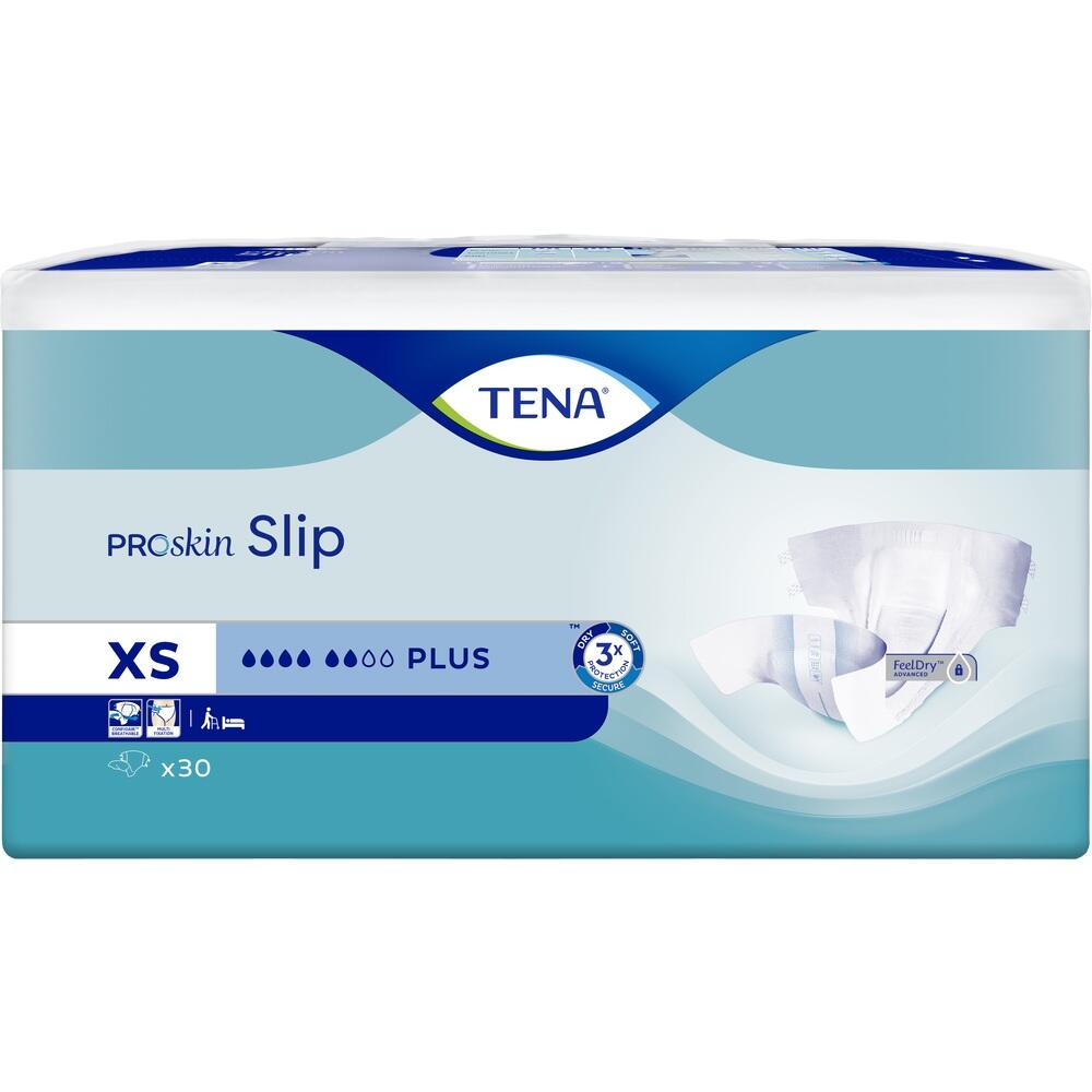 Verpackung von TENA ProSkin Slip Windeln, Gr&ouml;&szlig;e XS, mit 30 St&uuml;ck.