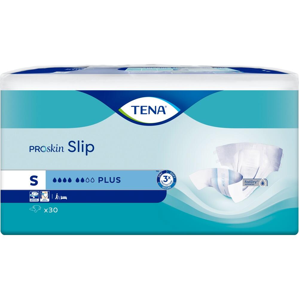 Verpackung von TENA ProSkin Slip, Gr&ouml;&szlig;e S, f&uuml;r Inkontinenz mit 30 St&uuml;ck.