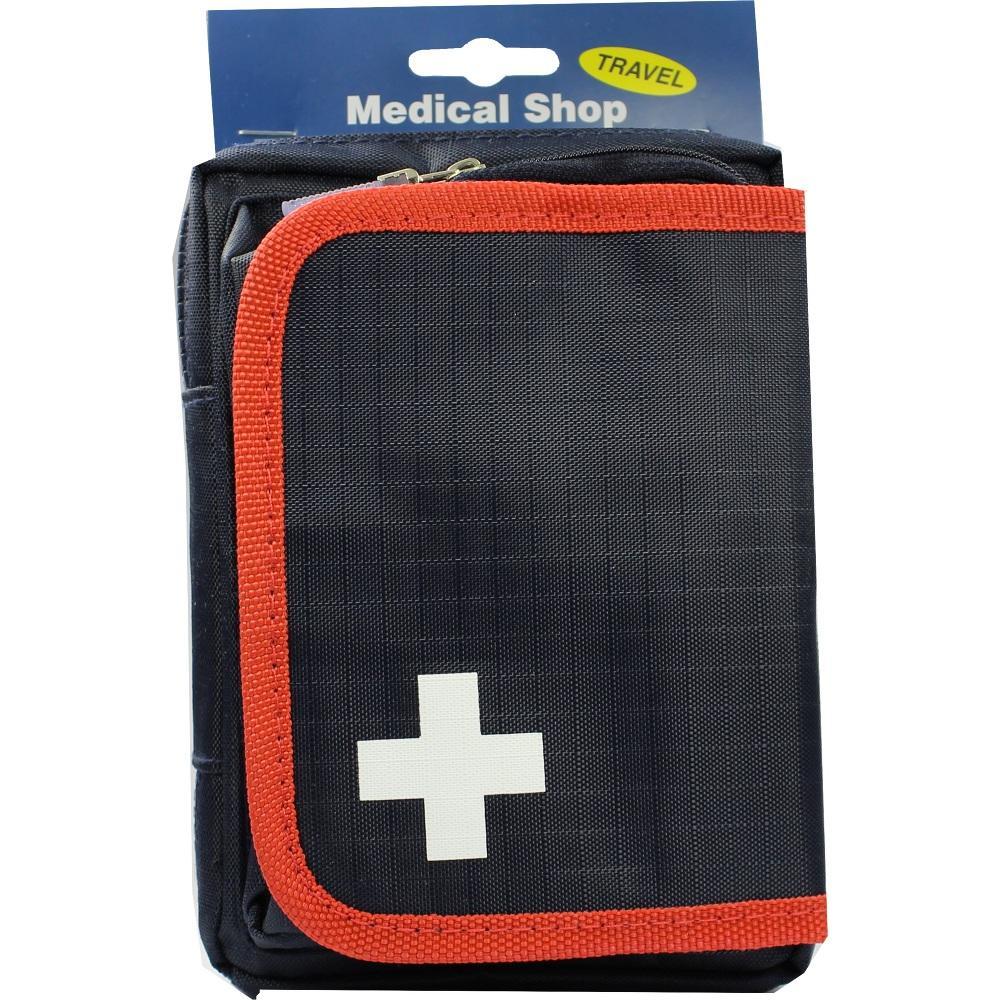 Eine Erste-Hilfe-Tasche mit rotem Rand und weißem Kreuz.