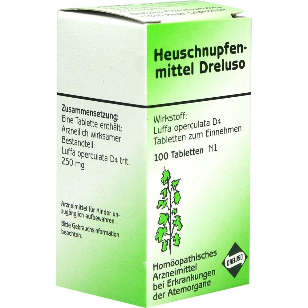 Grüne Medikamentenverpackung gegen Heuschnupfen mit 100 Tabletten.