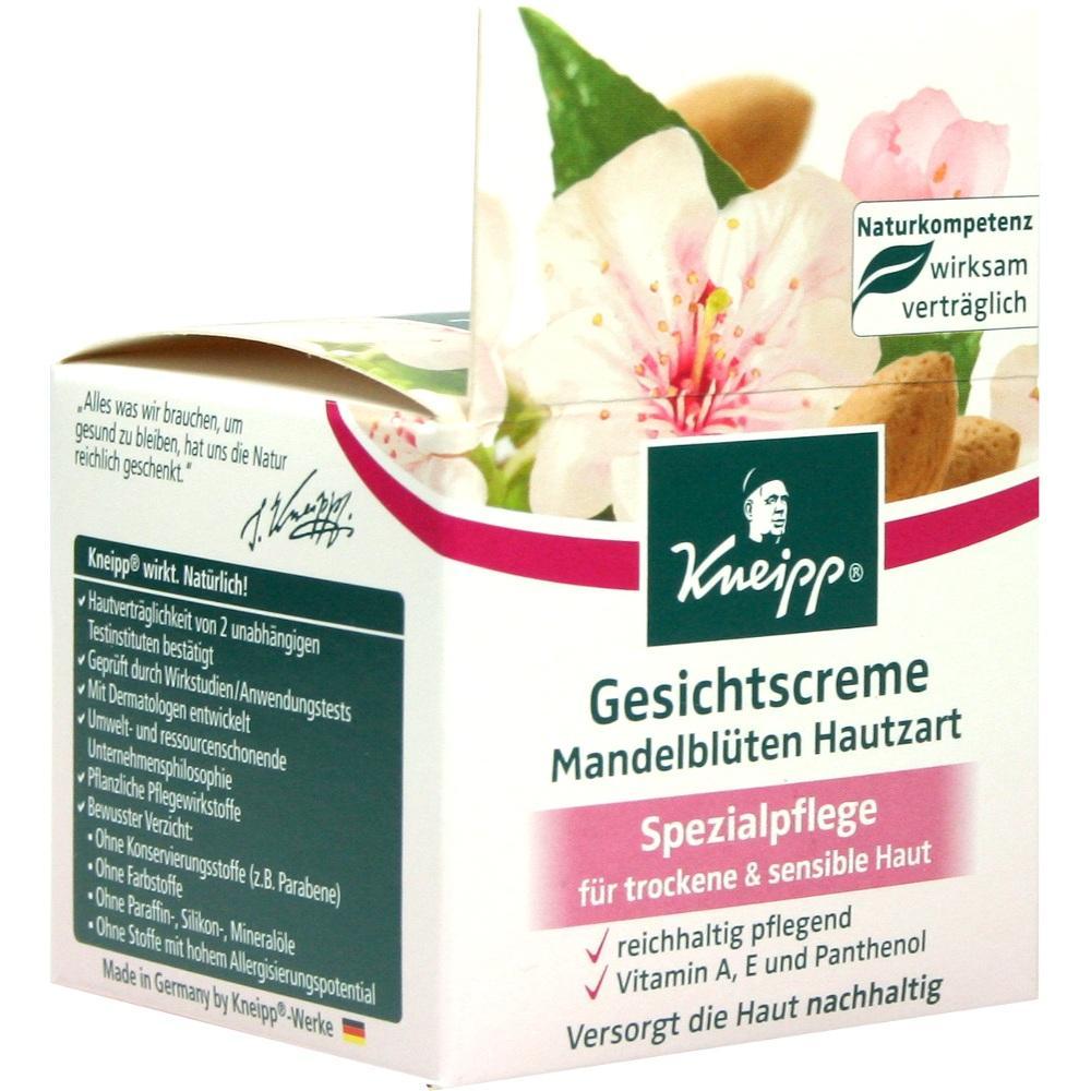 Verpackung einer Gesichtspflegecreme mit Mandelbl&uuml;ten abgebildet.