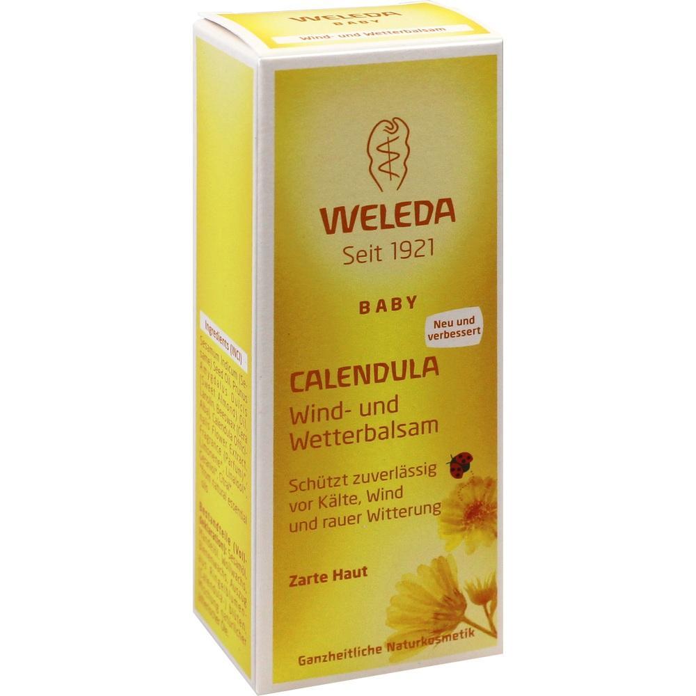 Gelbe Verpackung von Weleda Calendula Babybalsam, schützt vor Wetter.