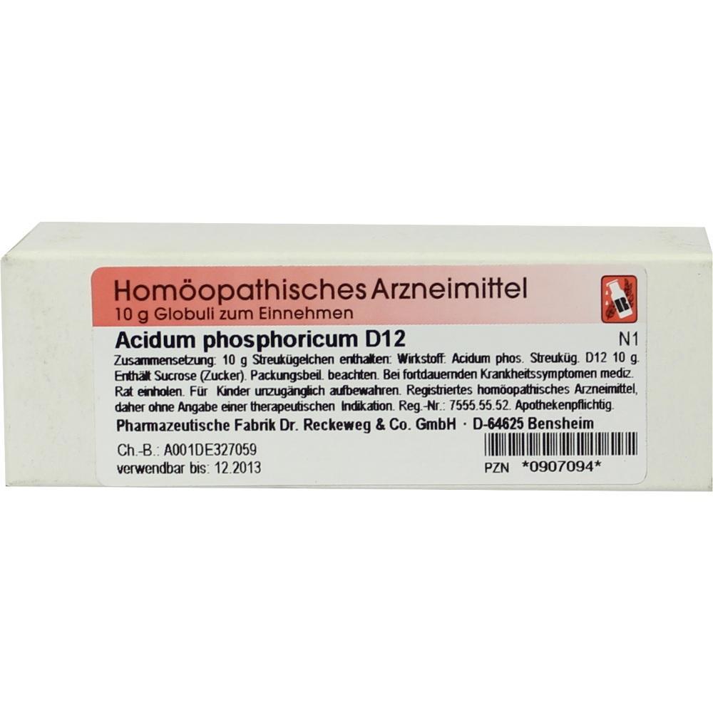 Packung mit homöopathischem Arzneimittel "Acidum phosphoricum D12" zum Einnehmen.