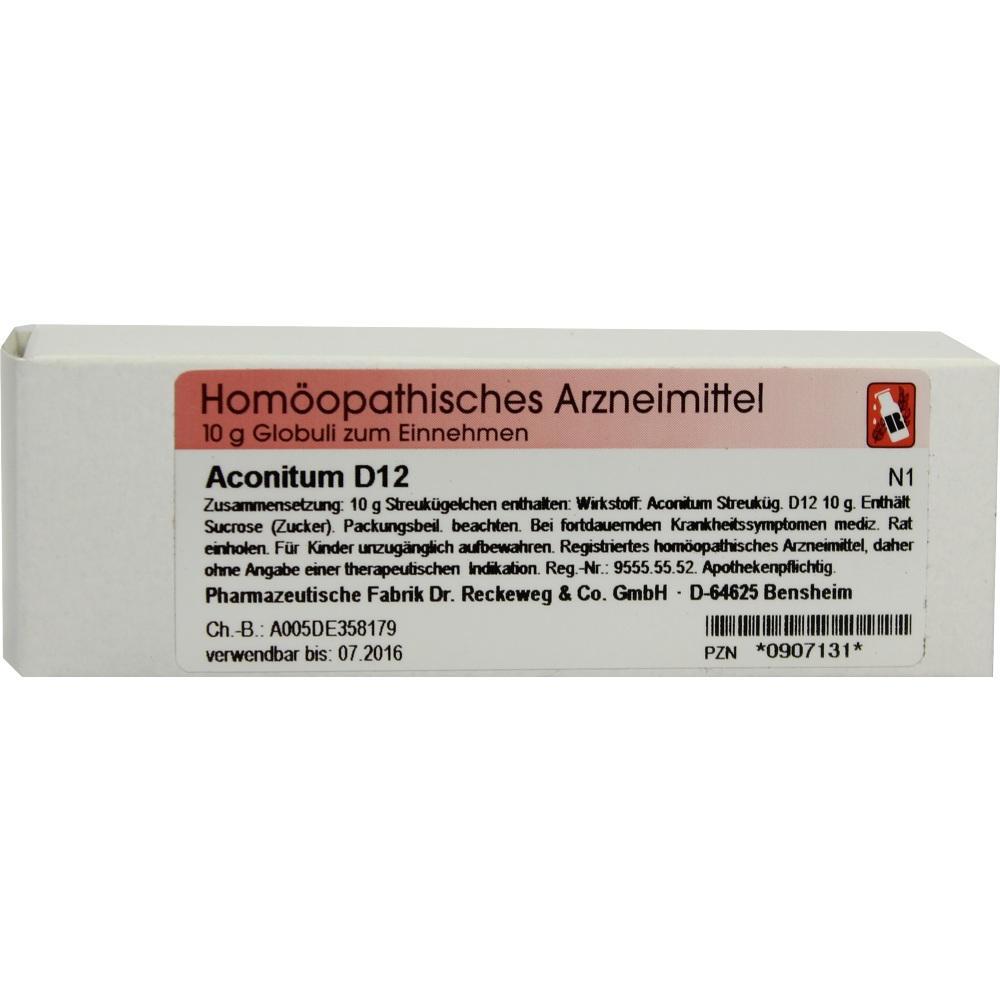 Schachtel mit homöopathischem Arzneimittel namens Aconitum D12.