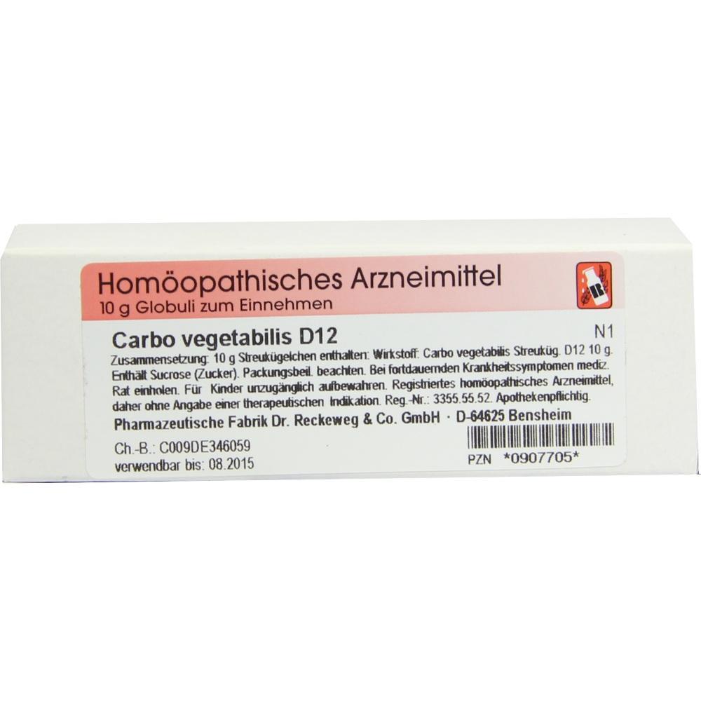 Päckchen mit homöopathischem Mittel namens Carbo vegetabilis D12.