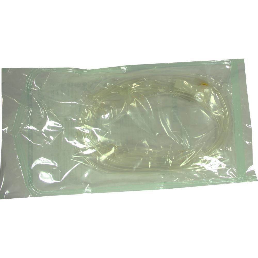 Ein transparenter Plastikschlauch in einer versiegelten T&uuml;te.