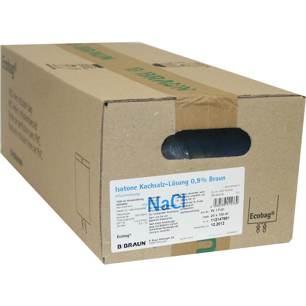 Pappkarton mit Etikett f&uuml;r isotone Kochsalzl&ouml;sung von B. Braun.