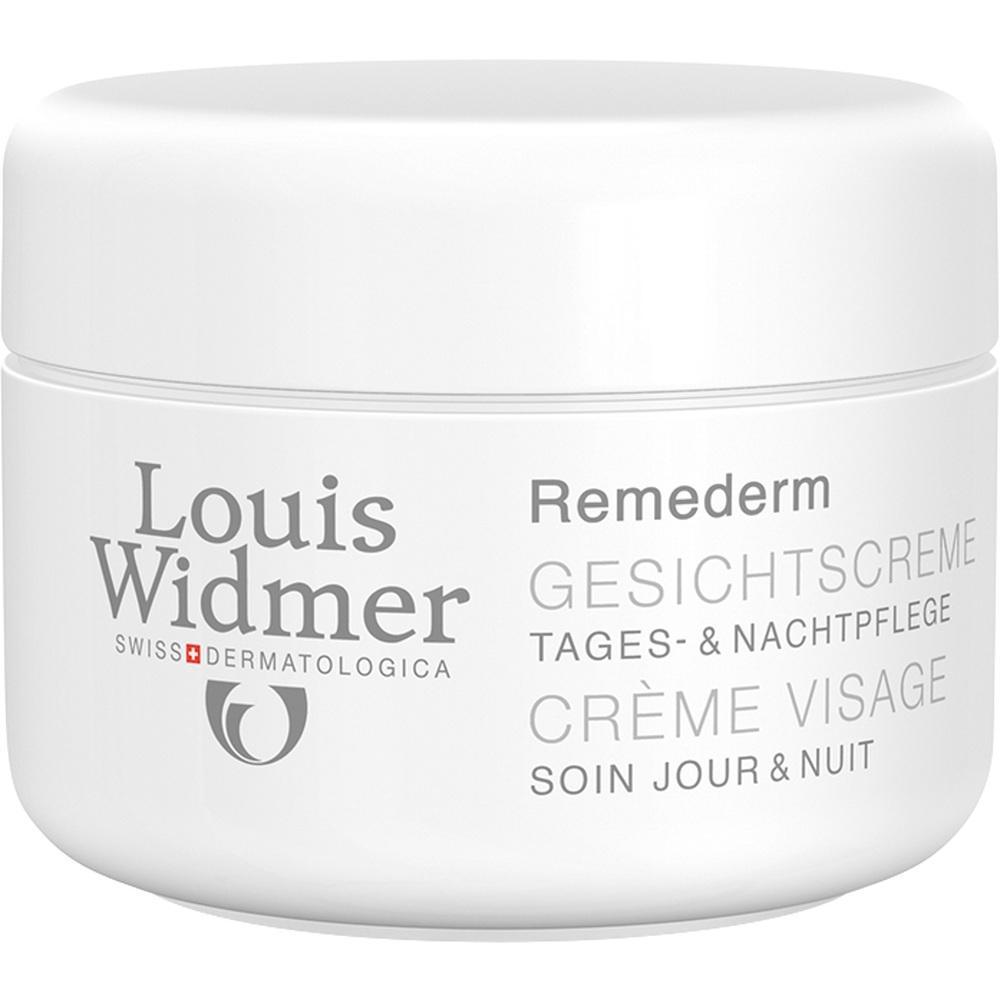Weiße Creme-Dose mit Aufschrift "Louis Widmer" und "Gesichtscreme".