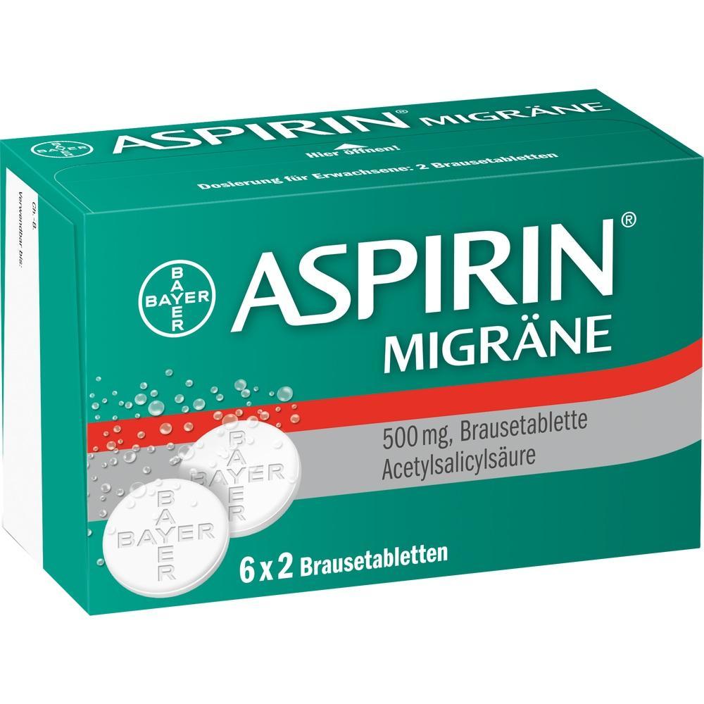 Eine Packung Aspirin Migräne Brausetabletten von Bayer.
