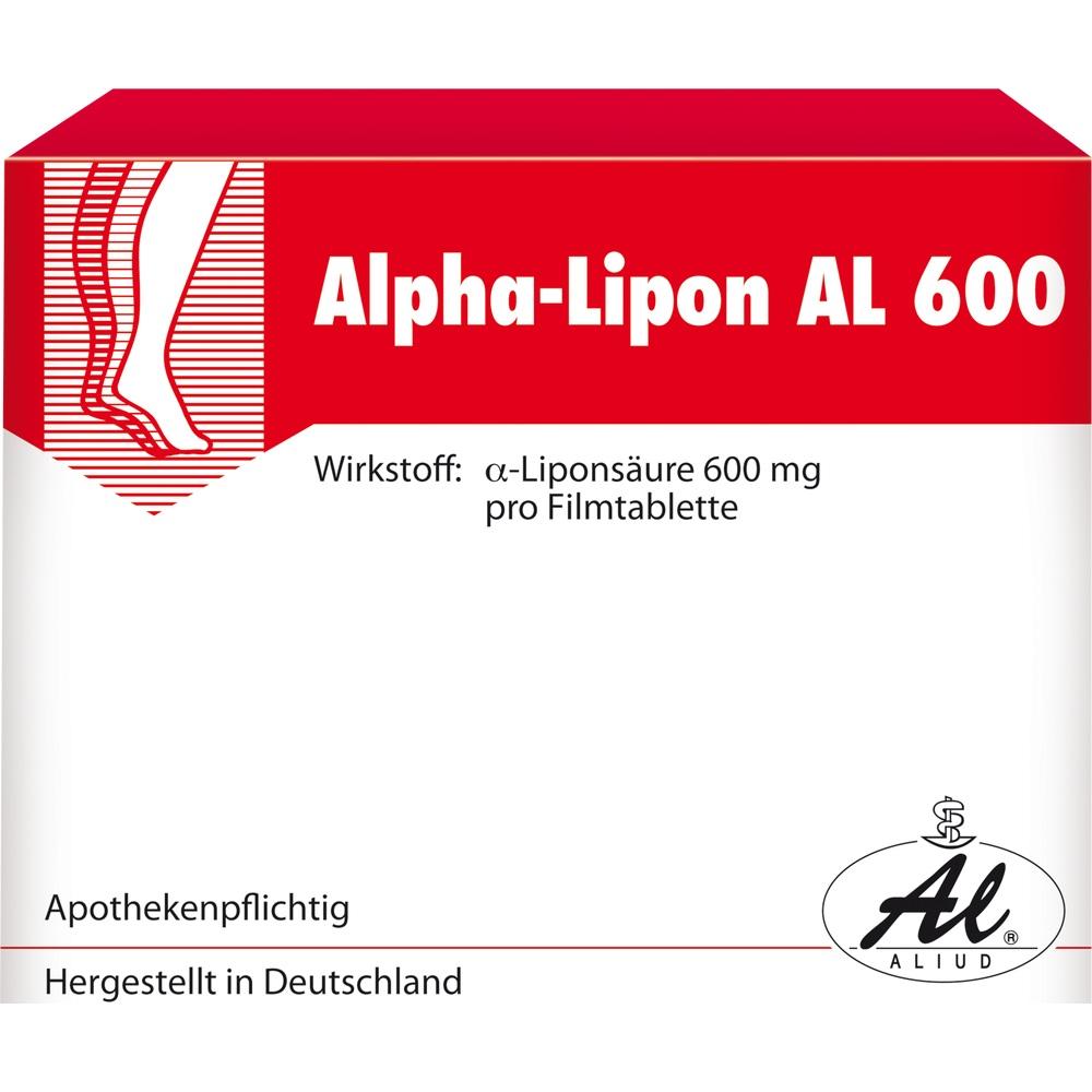 Rote Packung von Alpha-Lipon AL 600 mit Abbildung von Beinen.