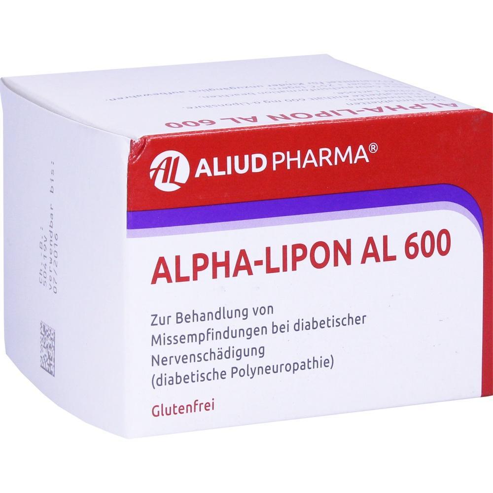 Eine weiße Medikamentenverpackung mit der Aufschrift "ALPHA-LIPON AL 600".