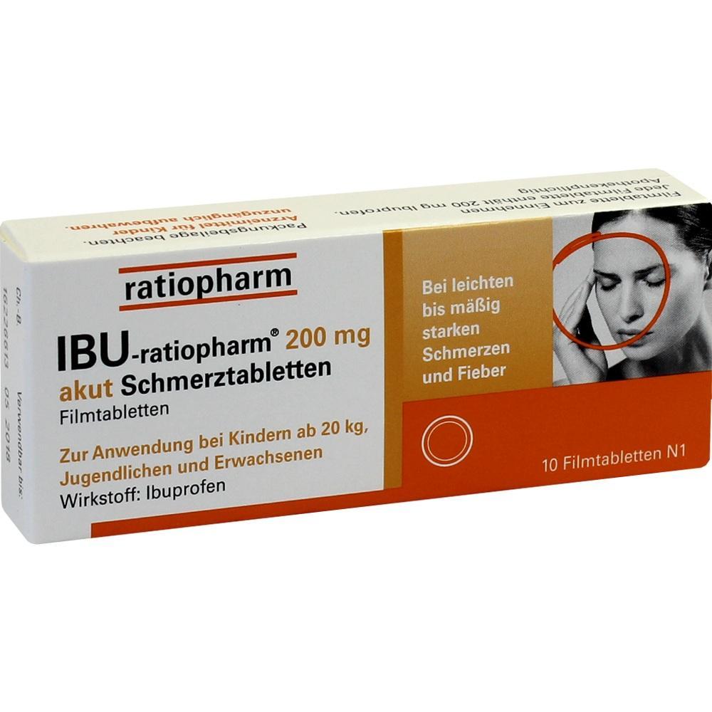 Eine Packung IBU-ratiopharm 200 mg Schmerztabletten gegen Schmerzen und Fieber.