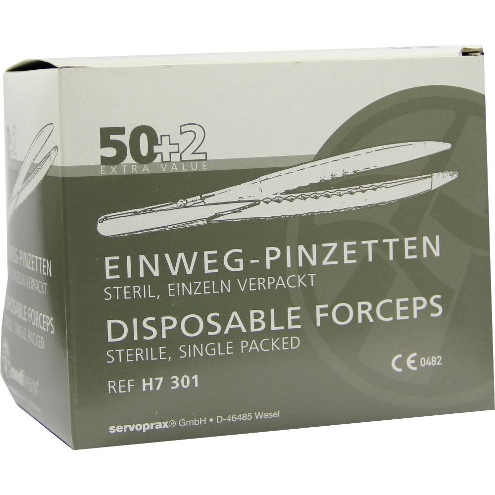 Packung mit 52 einzeln verpackten, sterilen Einweg-Pinzetten.