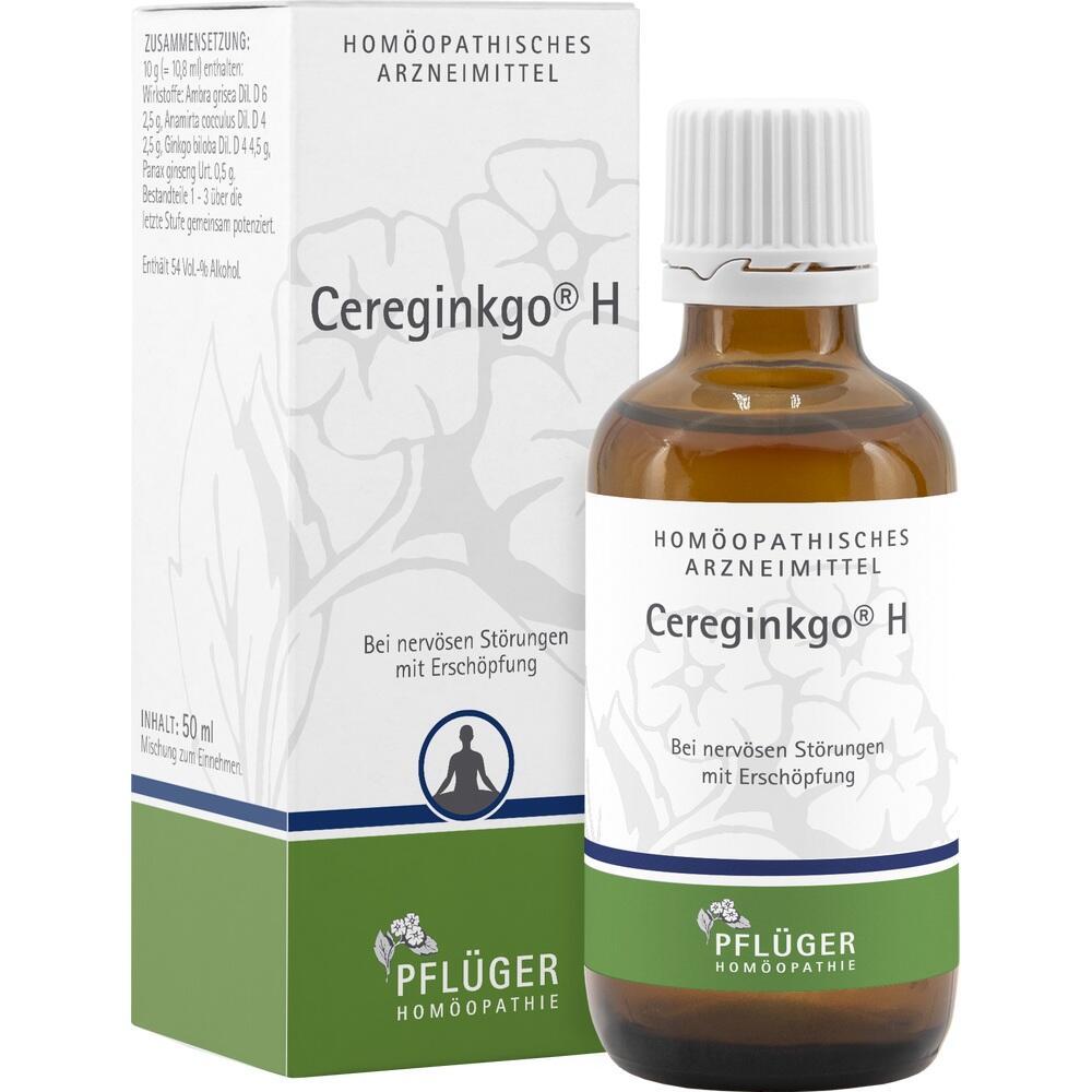 Braunes Fläschchen und Verpackung mit Aufschrift "Ceregingko H" für nervöse Störungen.