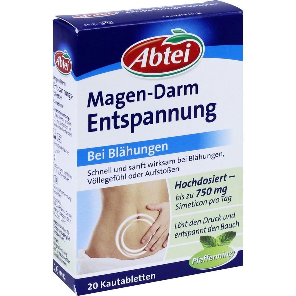 Verpackung von Magen-Darm-Entspannungstabletten gegen Blähungen und Völlegefühl.