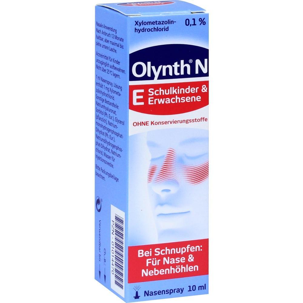Eine Packung Olynth Nasenspray für Kinder und Erwachsene bei Schnupfen.