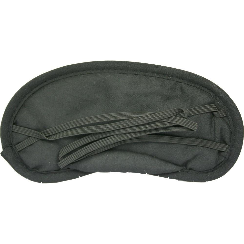 Schlafmaske aus schwarzem Stoff mit elastischen B&auml;ndern.