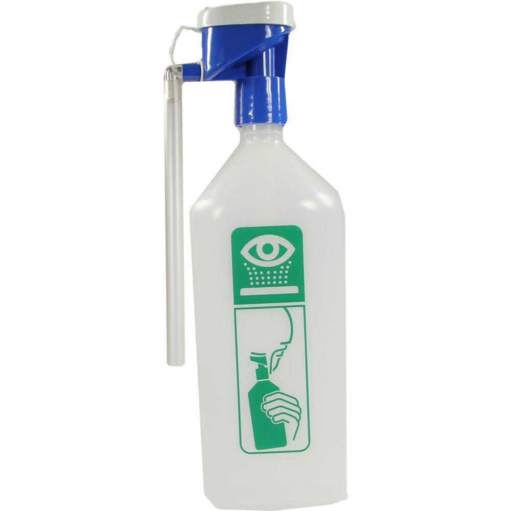 Eine Flasche mit blauem Deckel zur Augensp&uuml;lung.