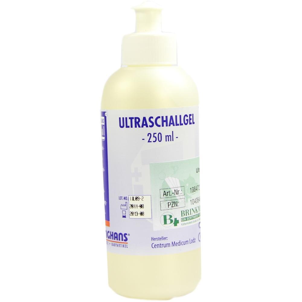 Weiße Flasche mit der Aufschrift "Ultraschallgel - 250 ml".