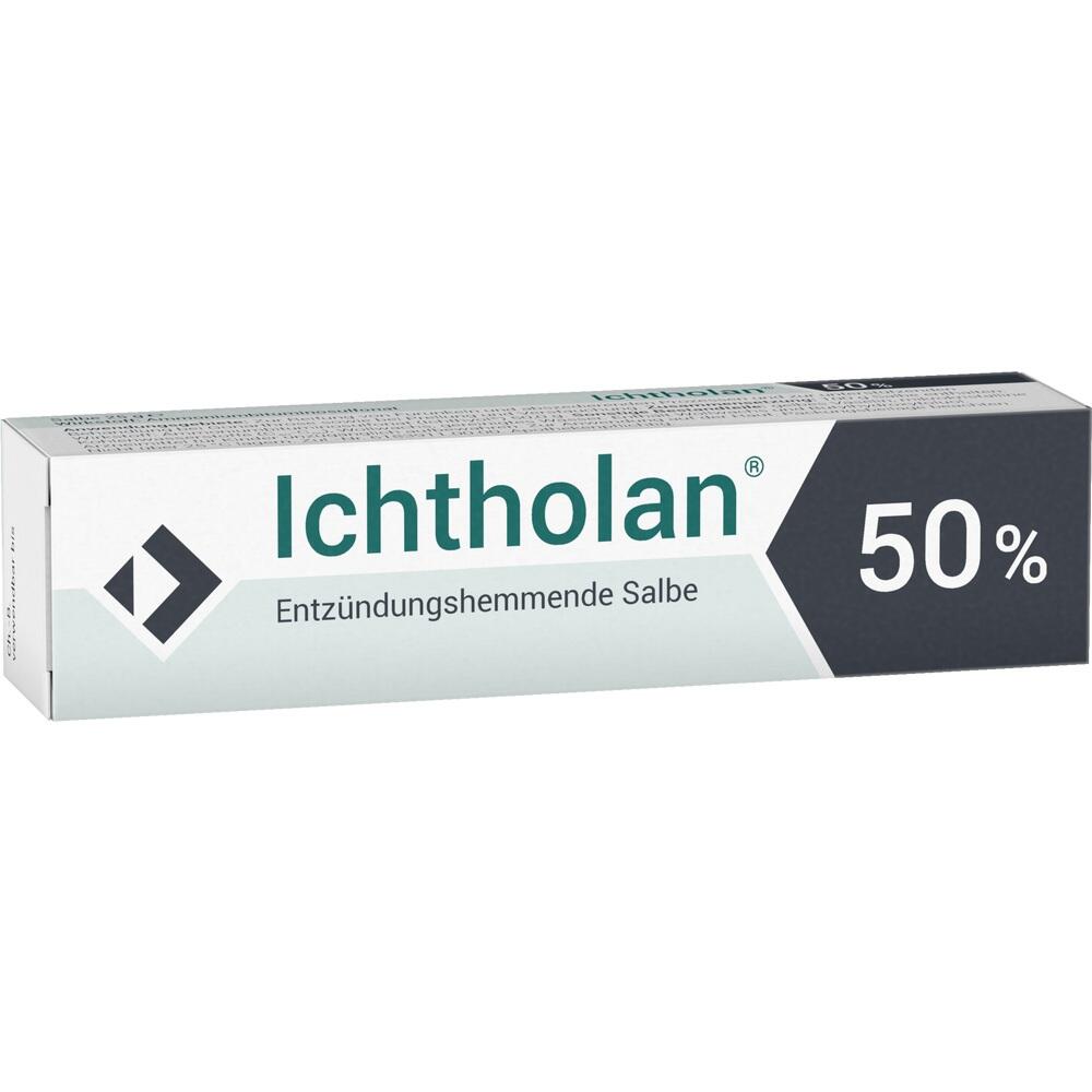 Weiße Packung mit Ichtholan Salbe zur Entzündungshemmung, 50 %.