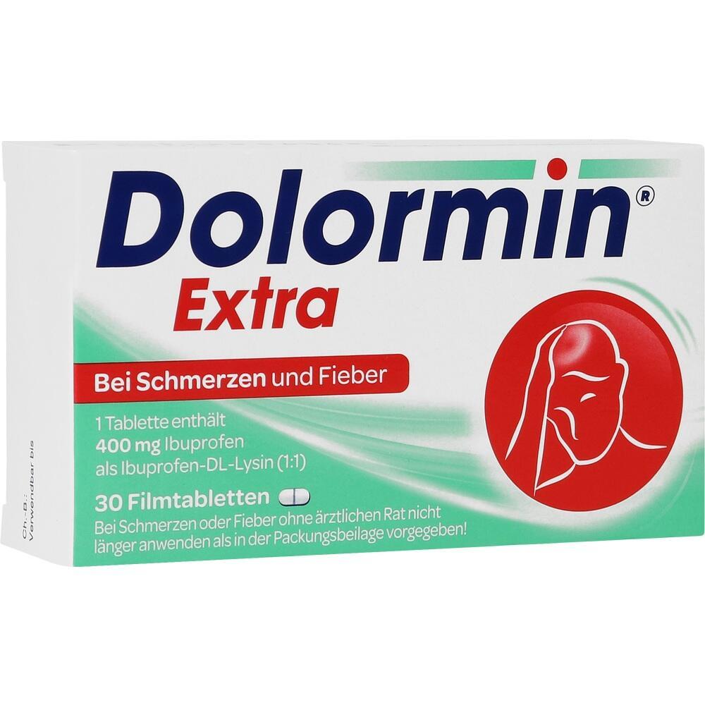 Eine Packung Dolormin Extra gegen Schmerzen und Fieber.