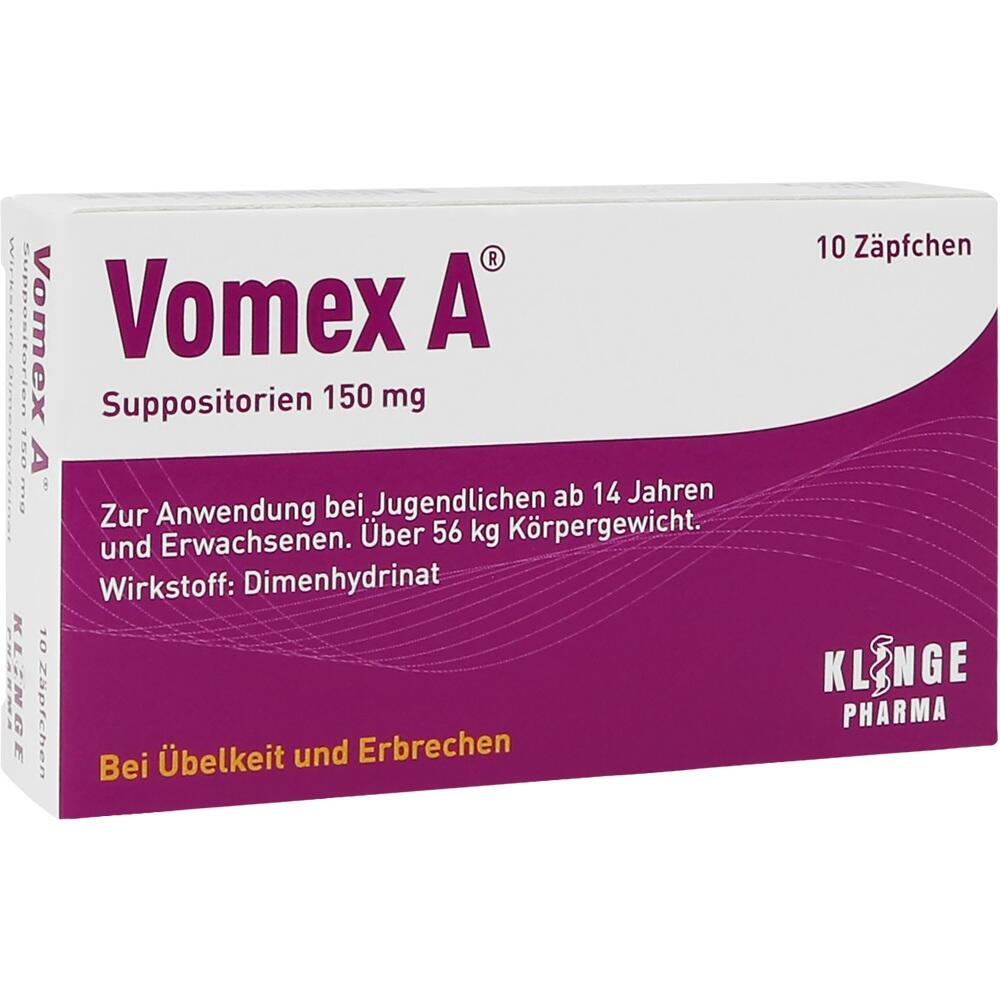 Verpackung von Vomex A Zäpfchen gegen Übelkeit und Erbrechen.