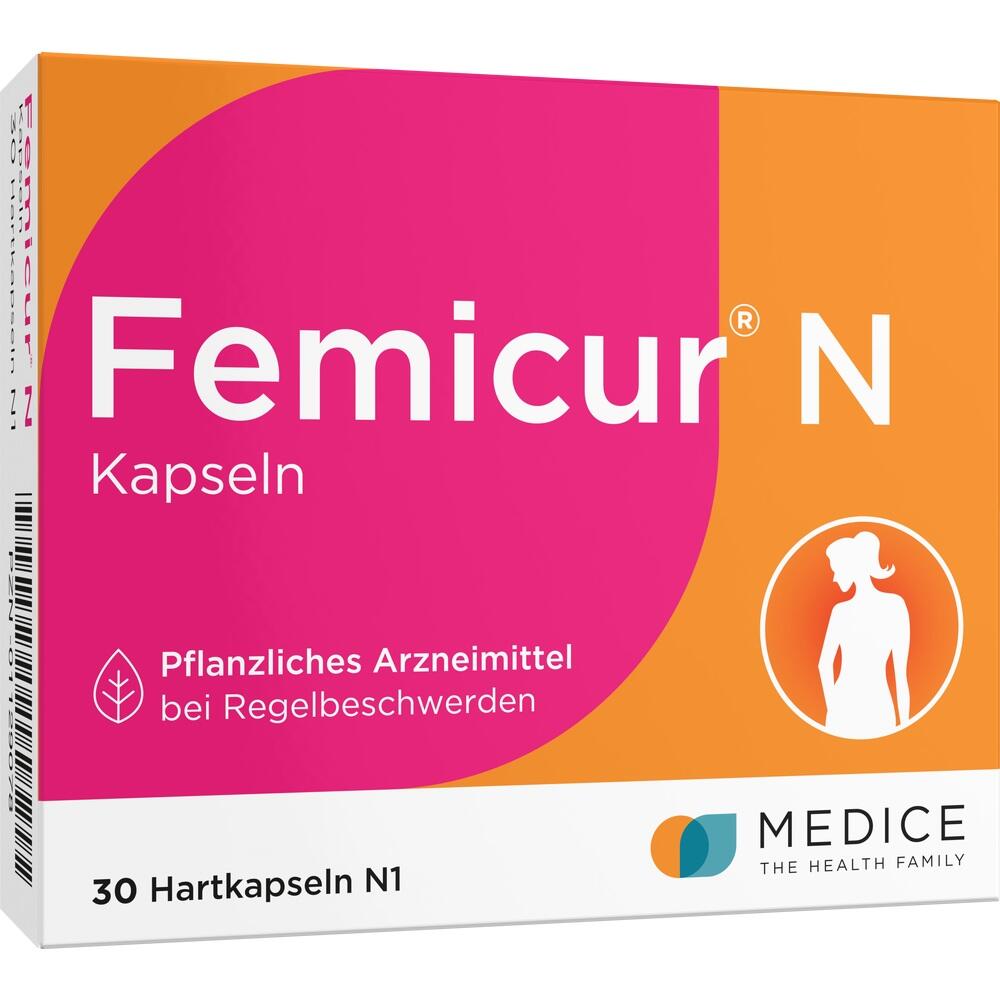 Verpackung von Femicur-N-Kapseln gegen Menstruationsbeschwerden, 30 St&uuml;ck, pflanzlich.
