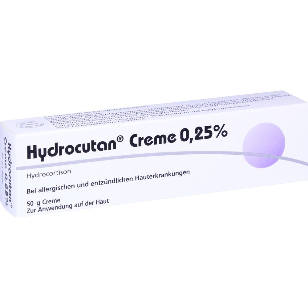 Wei&szlig;e Schachtel einer Hydrocutan Creme mit 0,25% Hydrocortison.