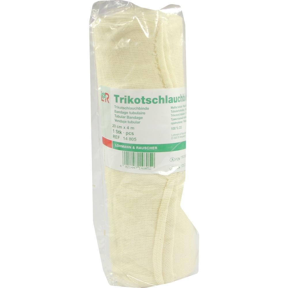 Das Bild zeigt eine verpackte, beige Trikotschlauchbinde.