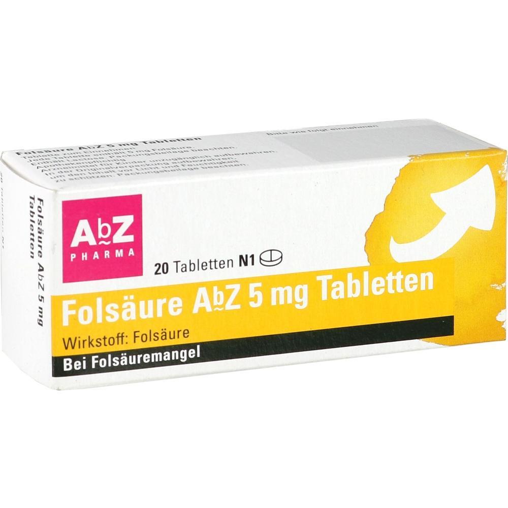 Eine Packung Folsäure Tabletten mit 5 mg Dosierung.