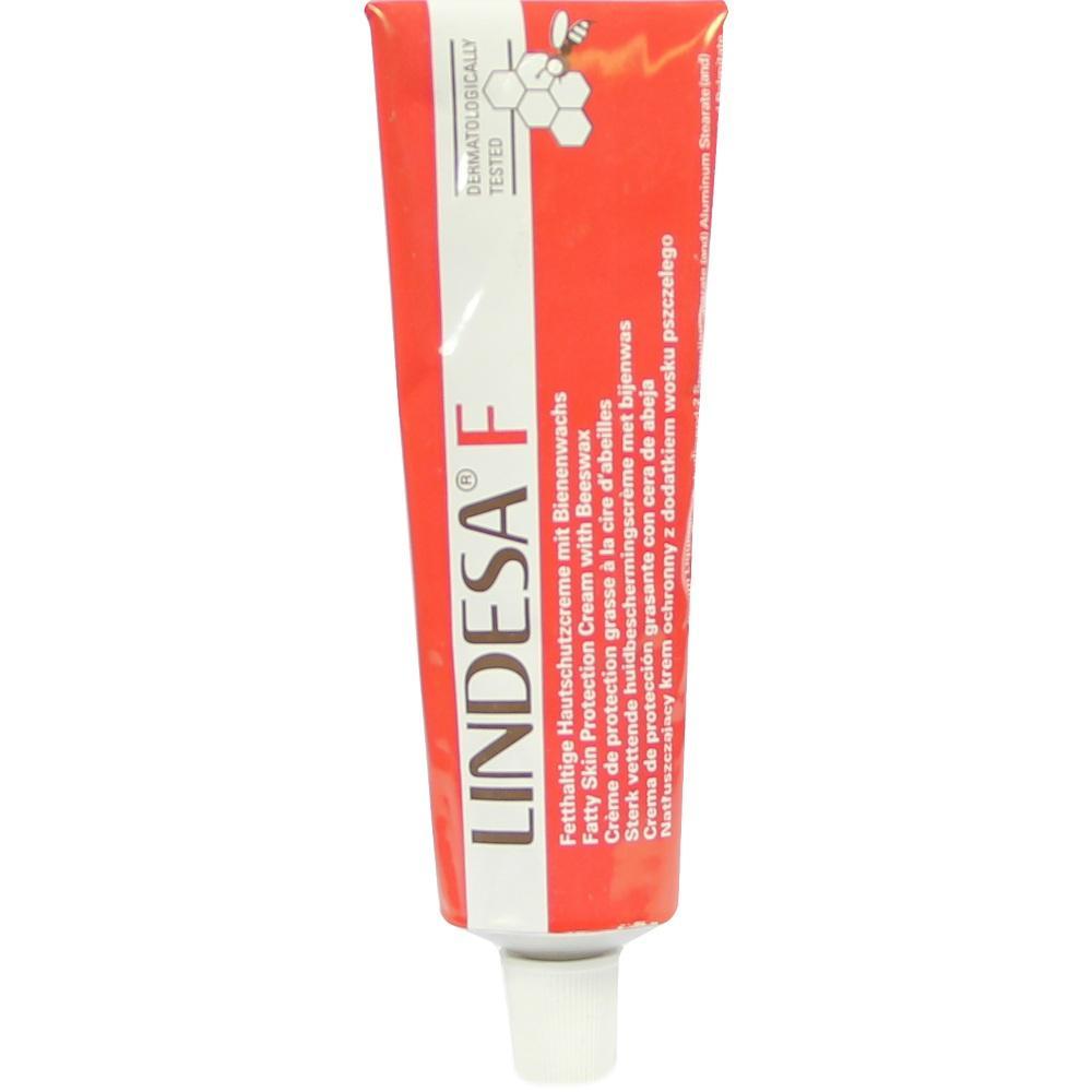 Eine rote Tube mit der Aufschrift "Lindesa F".