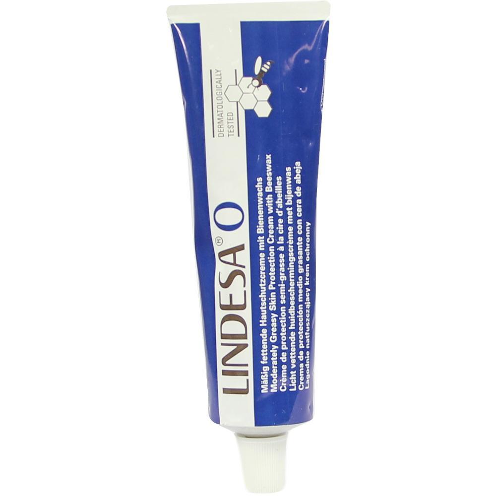 Eine blaue Tube mit der Aufschrift "Lindesa O" f&uuml;r Hautschutzcreme.