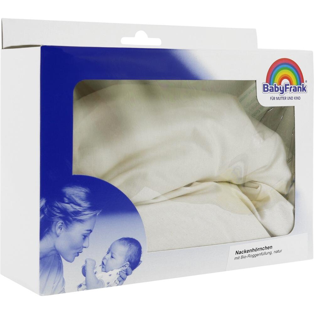 Wei&szlig;e Verpackung mit Kissen und Bild einer Frau mit Baby.