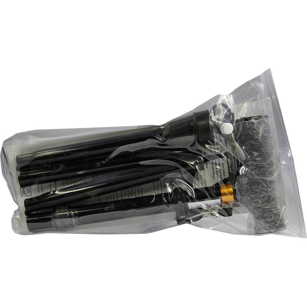 Schwarze Gegenstände sind in einer durchsichtigen Plastiktüte verpackt.