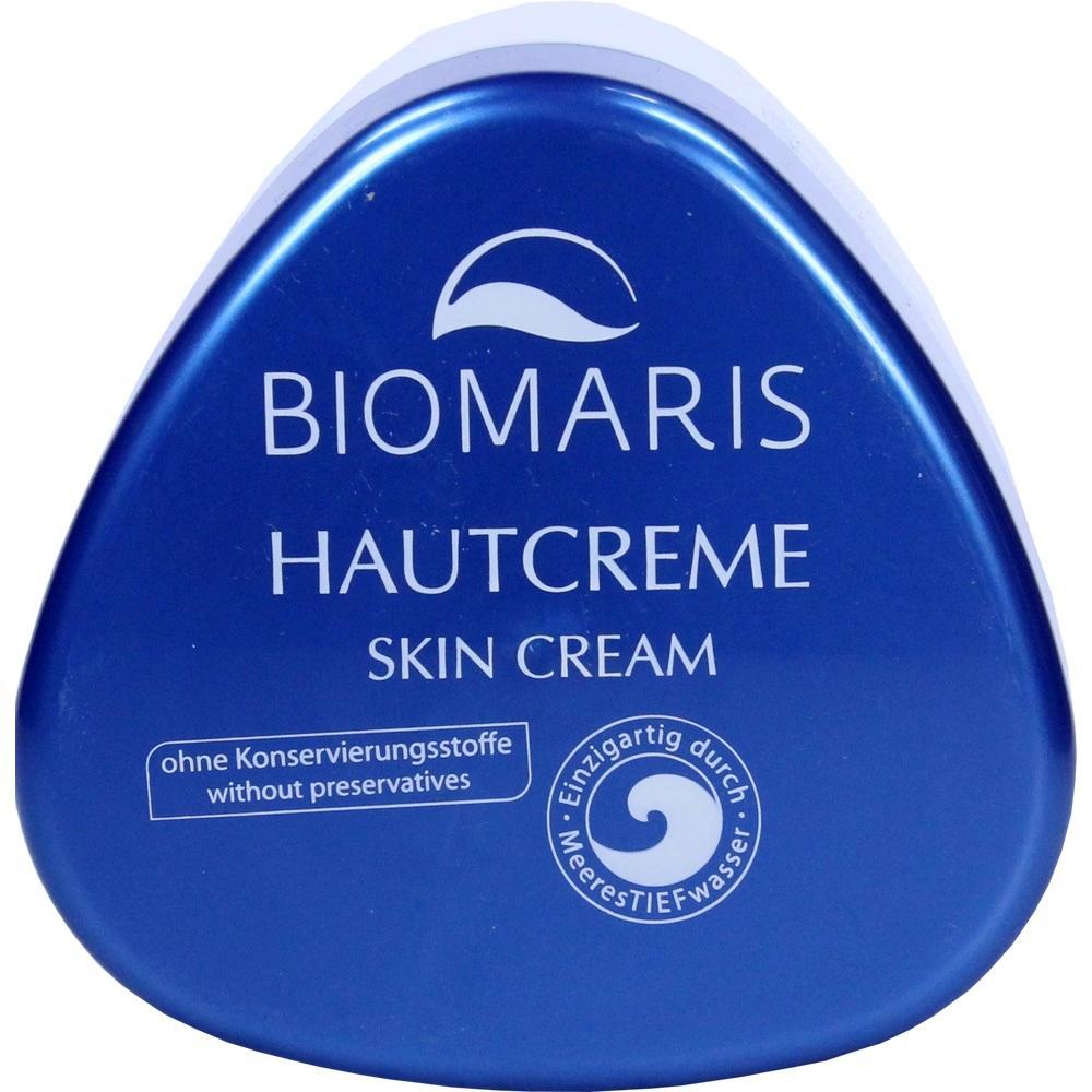 Blaue Dose mit dem Aufschrift "Biomaris Hautcreme, ohne Konservierungsstoffe".