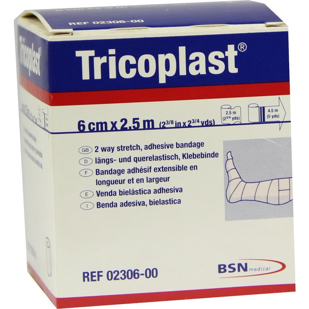 Eine Packung elastische Klebebinde namens Tricoplast.