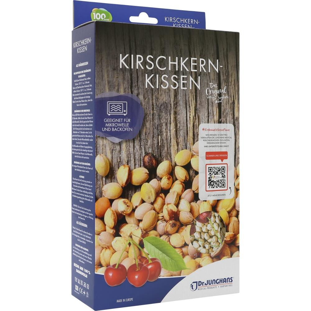 Verpackung für ein Kirschkernkissen, geeignet für Mikrowelle und Backofen.