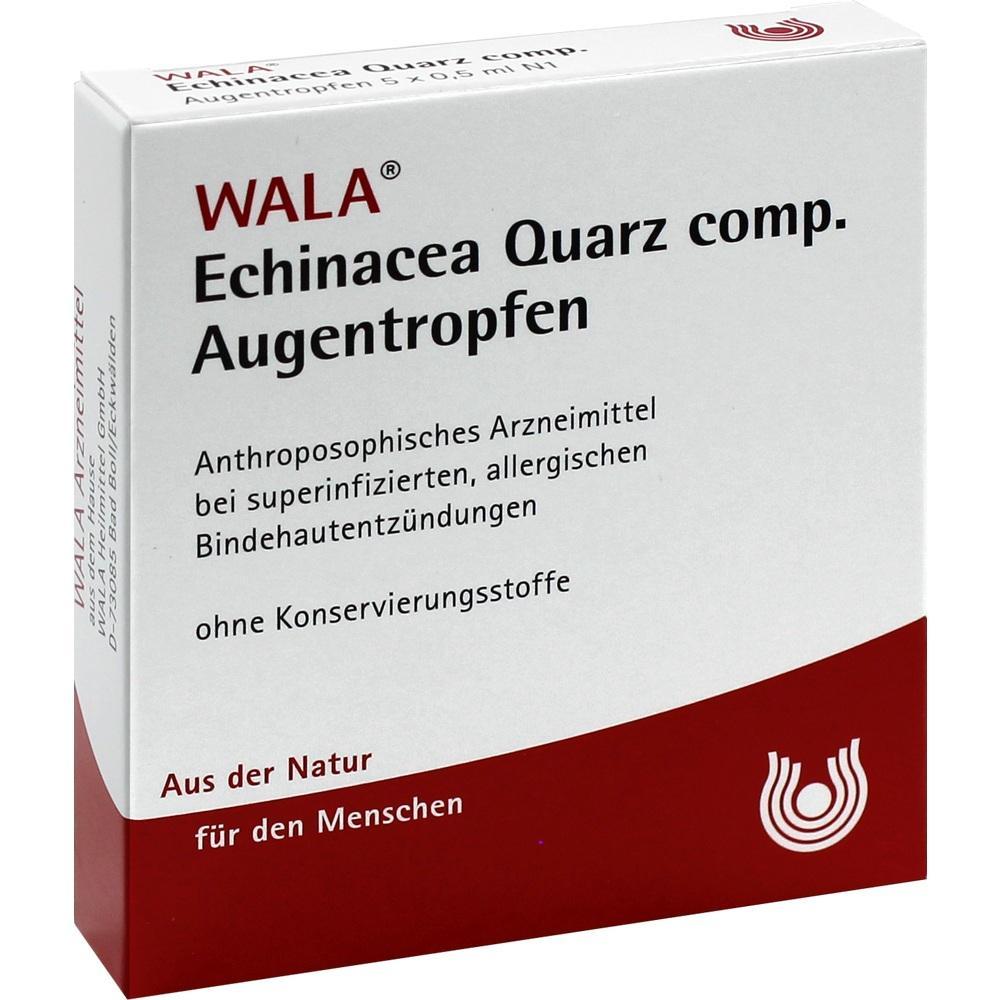 Wei&szlig;e Verpackung mit rotem Text: Echinacea Quarz Augentropfen.