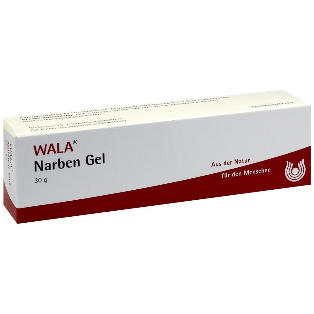 Rote und weiße Schachtel mit der Aufschrift "WALA Narben Gel."