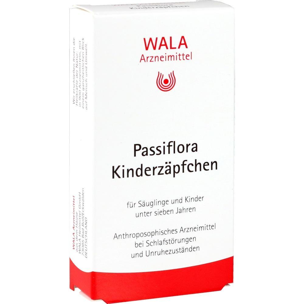 Weiße Verpackung für Passiflora-Kinderzäpfchen von WALA Arzneimittel.