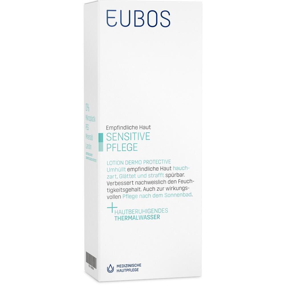 Eine weiße Verpackung für eine Hautpflege-Lotion von Eubos für empfindliche Haut.