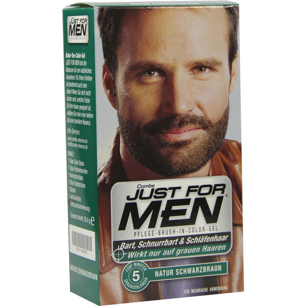 Verpackung von "Just For Men"-Färbegel für Bart und Schnurrbart in Natur Schwarzbraun.