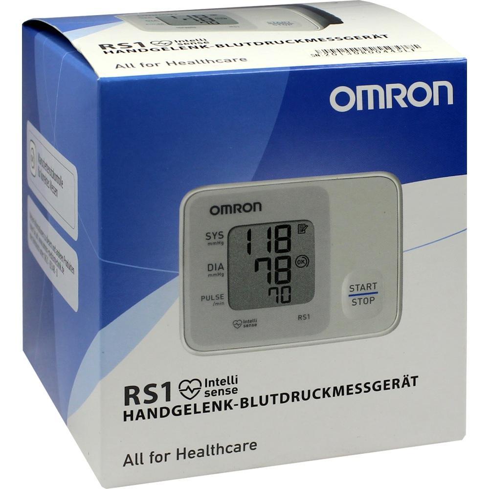 Blutdruckmessgerät-Verpackung mit großem Display und OMRON-Logo.