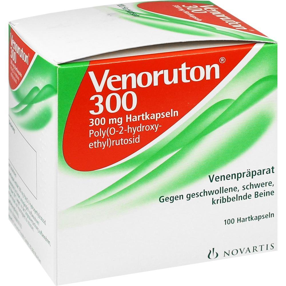 Verpackung von Venoruton 300 mit 100 Hartkapseln gegen geschwollene, schwere Beine.