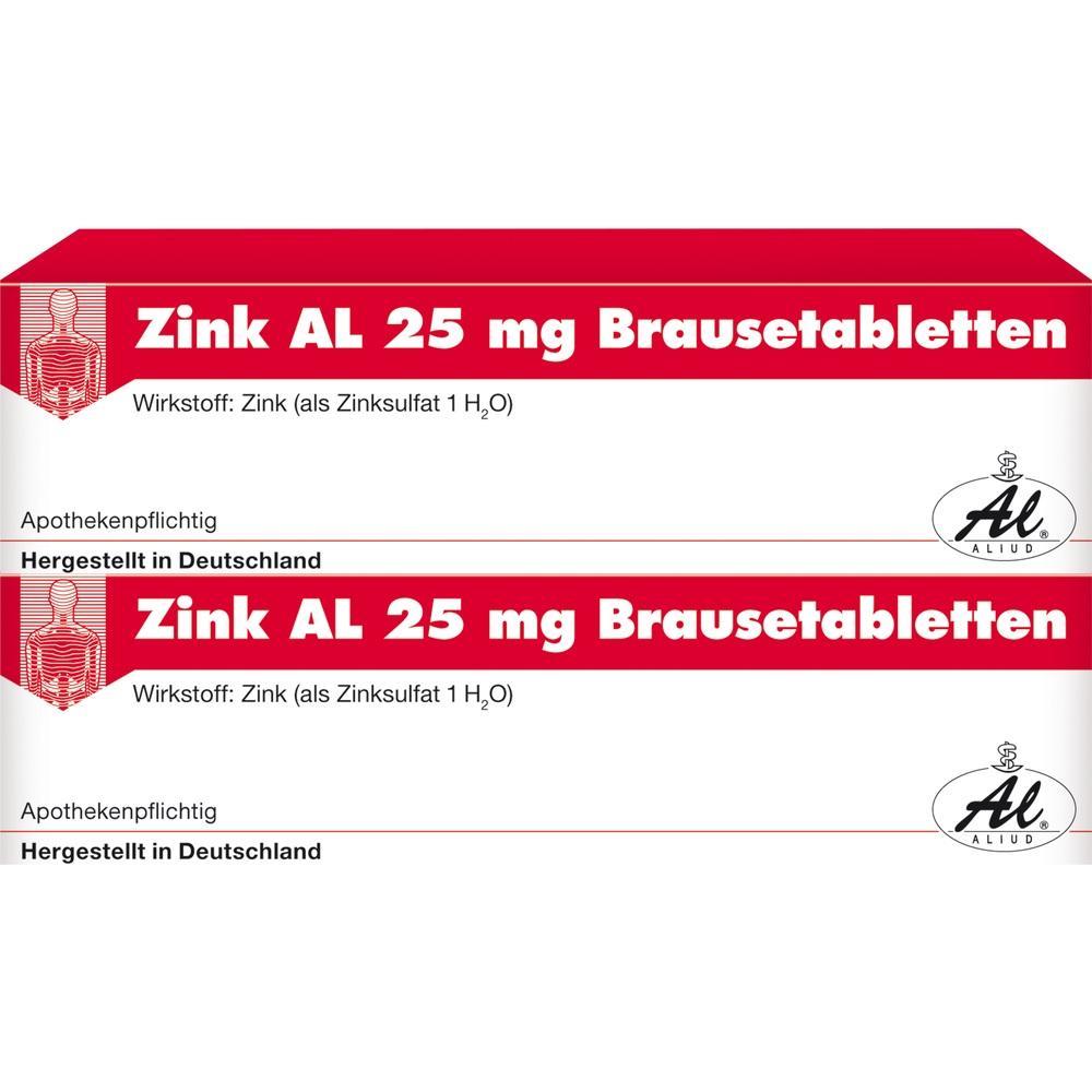Rote Verpackung von Zink 25 mg Brausetabletten aus Deutschland.