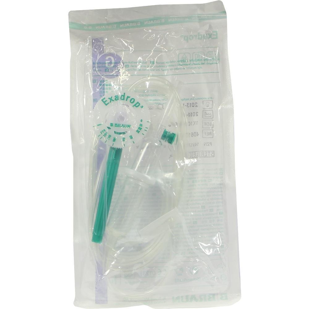 Ein steriler Schlauch zur Infusion von Fl&uuml;ssigkeiten in einer Plastikverpackung.