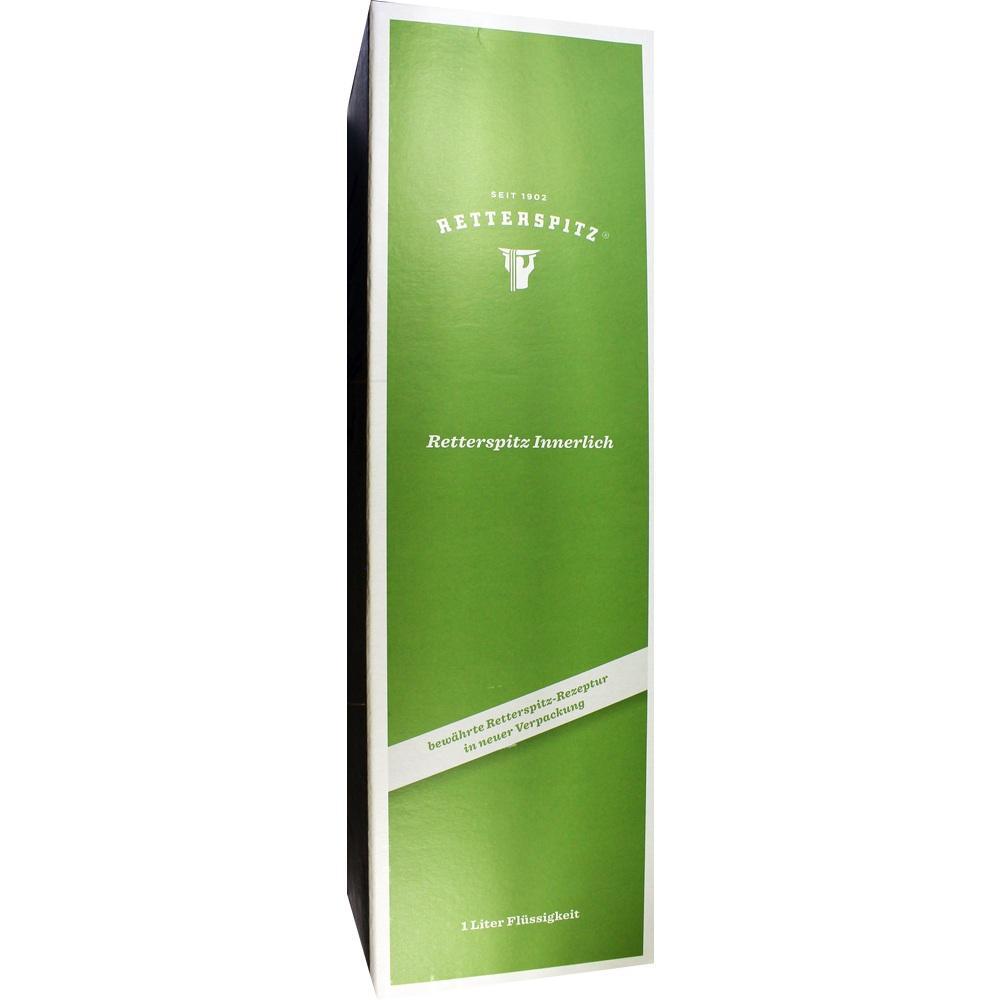 Grüne Verpackung von Retterspitz Innerlich, enthält 1 Liter Flüssigkeit.