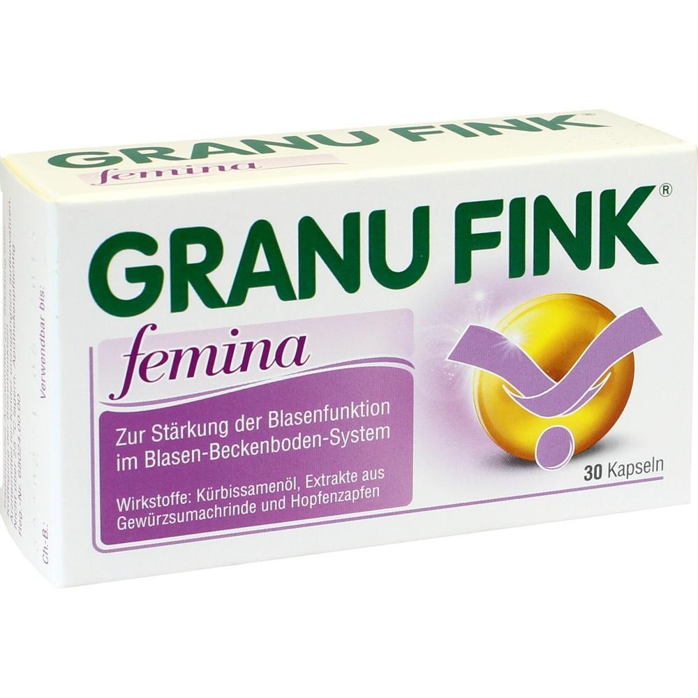 Verpackung von Granu Fink Femina zur Unterstützung der Blasenfunktion, 30 Kapseln.