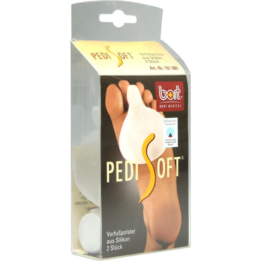 Verpackung mit Silikon-Vorfußpolstern für besseren Tragekomfort im Schuh.